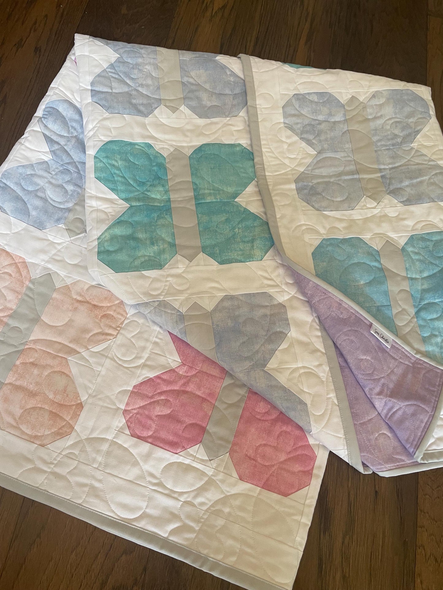 Handmade Throw Quilt - Butterfly Sky - Soft Pastel colors 52" x 59"