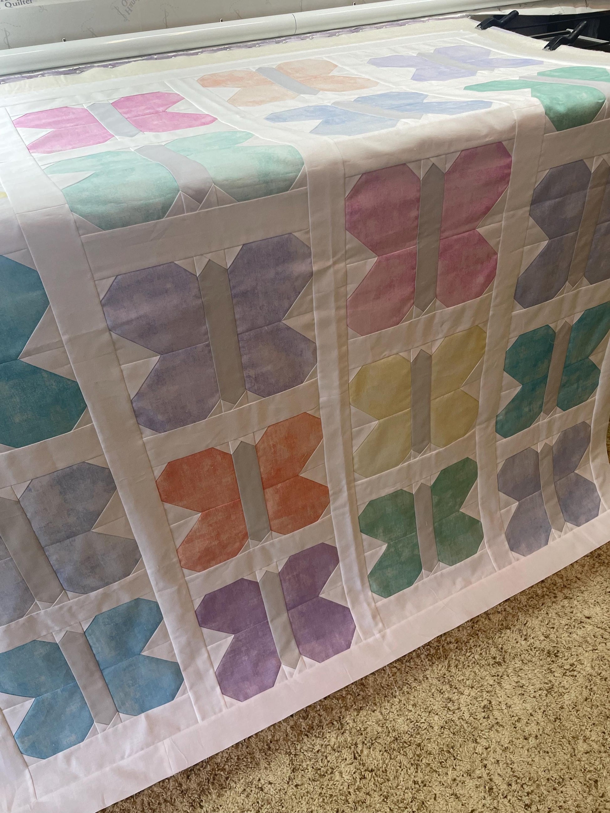 Handmade Throw Quilt - Butterfly Sky - Soft Pastel colors 52" x 59"