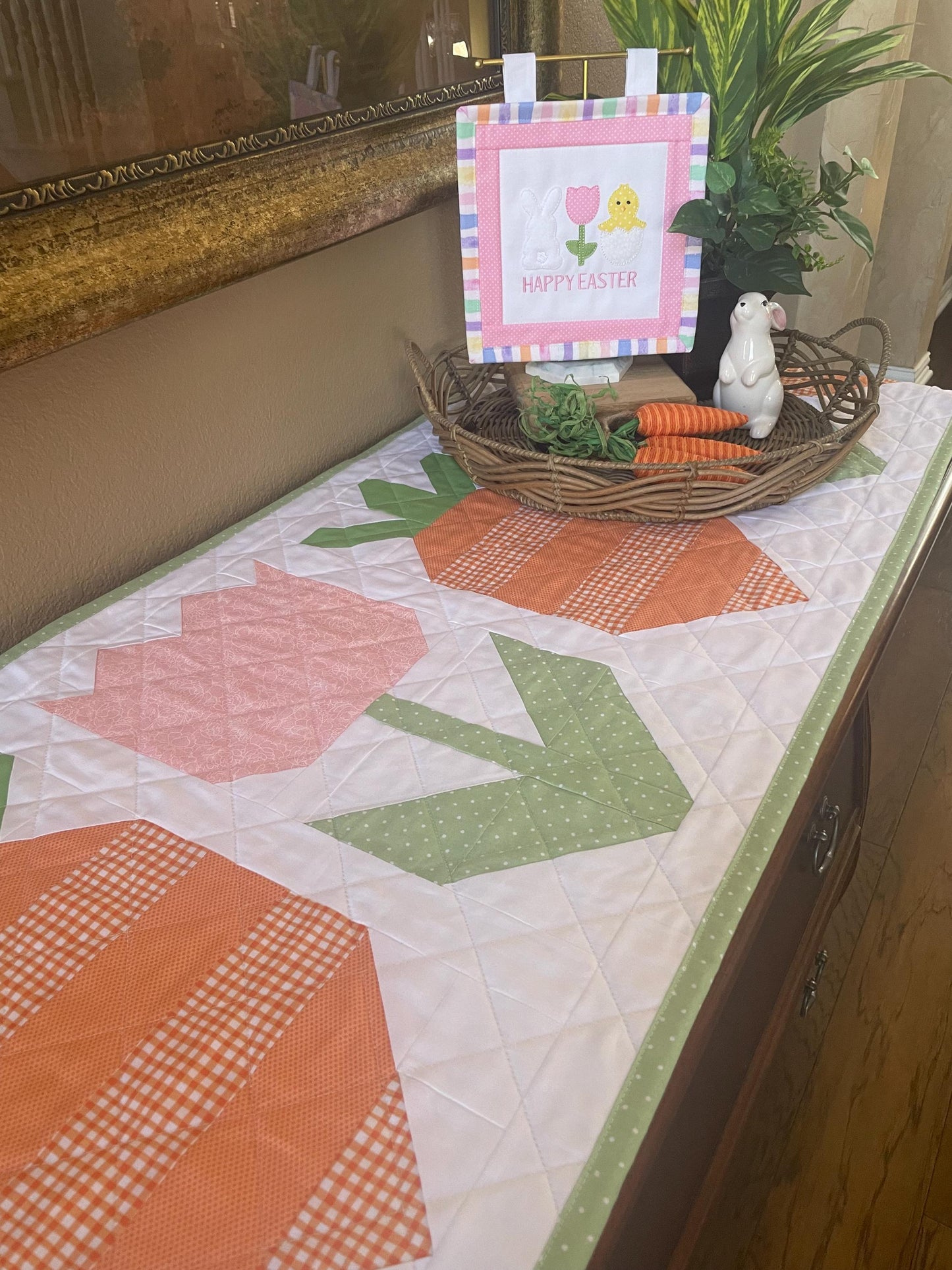 Springtime Garden Table Runner – 49” x 19” | Quilted Spring Table Décor