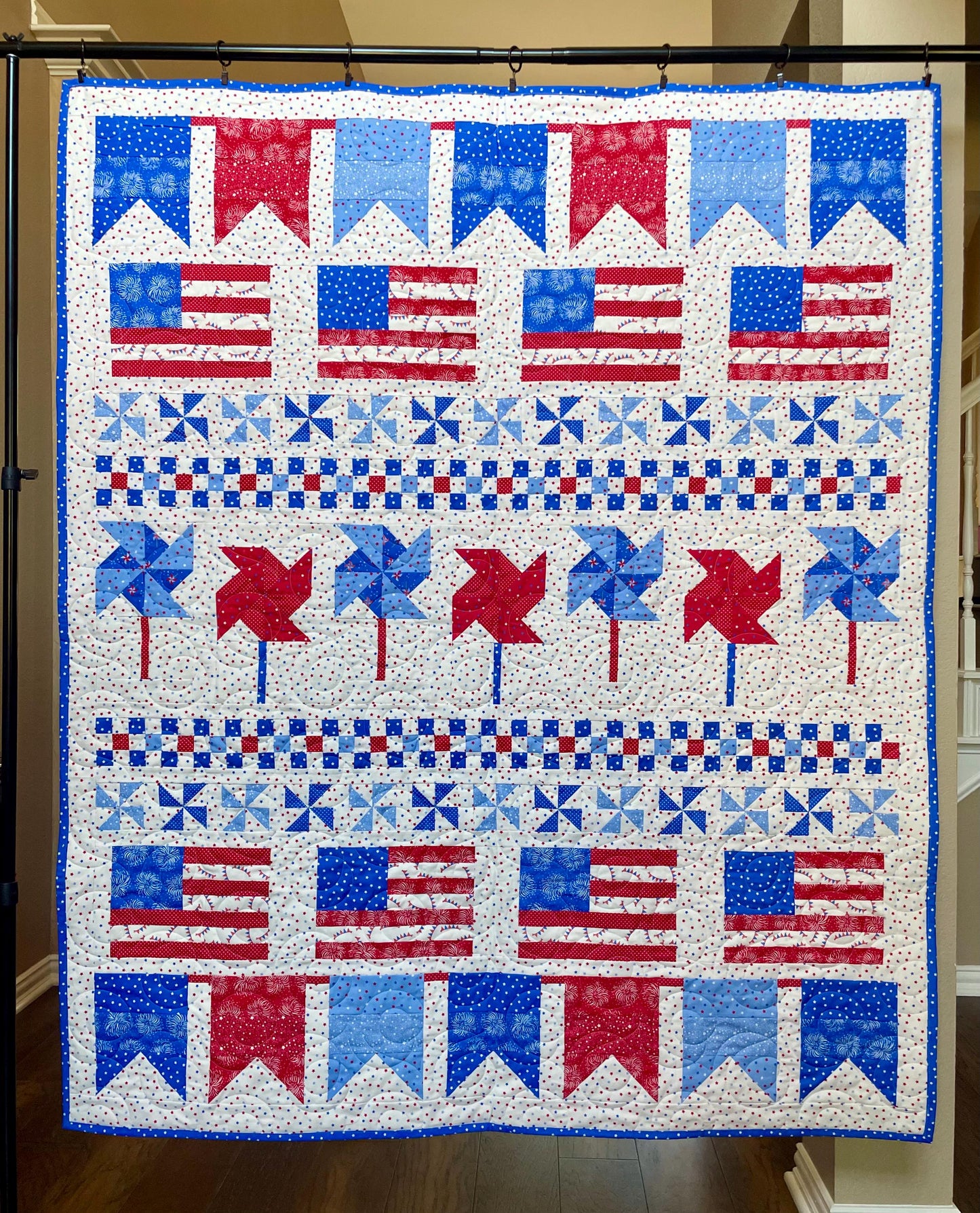 Handmade Patriotic Throw Quilt 55” x 65”– Stars & Stripes MODA Americana Fabric