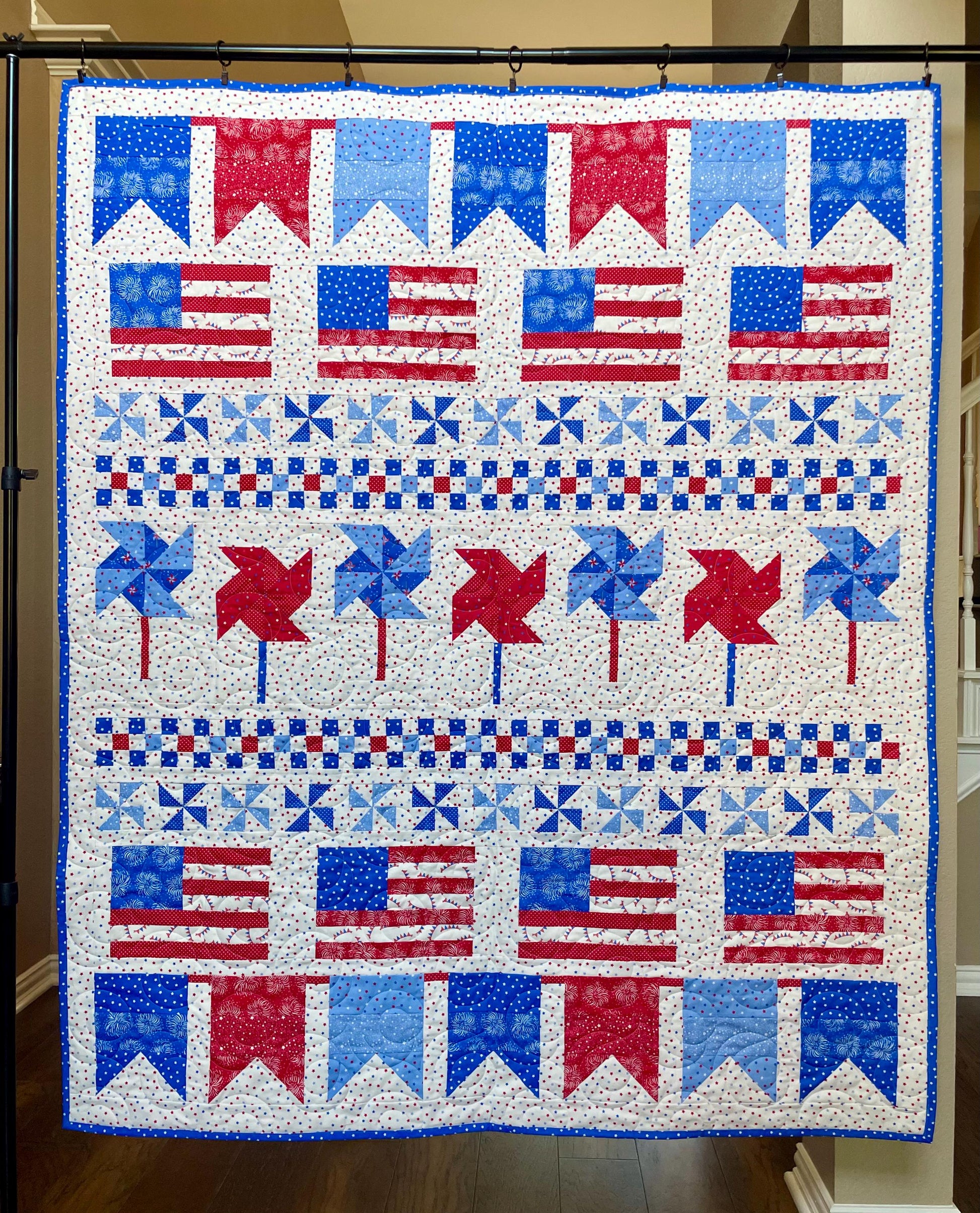 Handmade Patriotic Throw Quilt 55” x 65”– Stars & Stripes MODA Americana Fabric