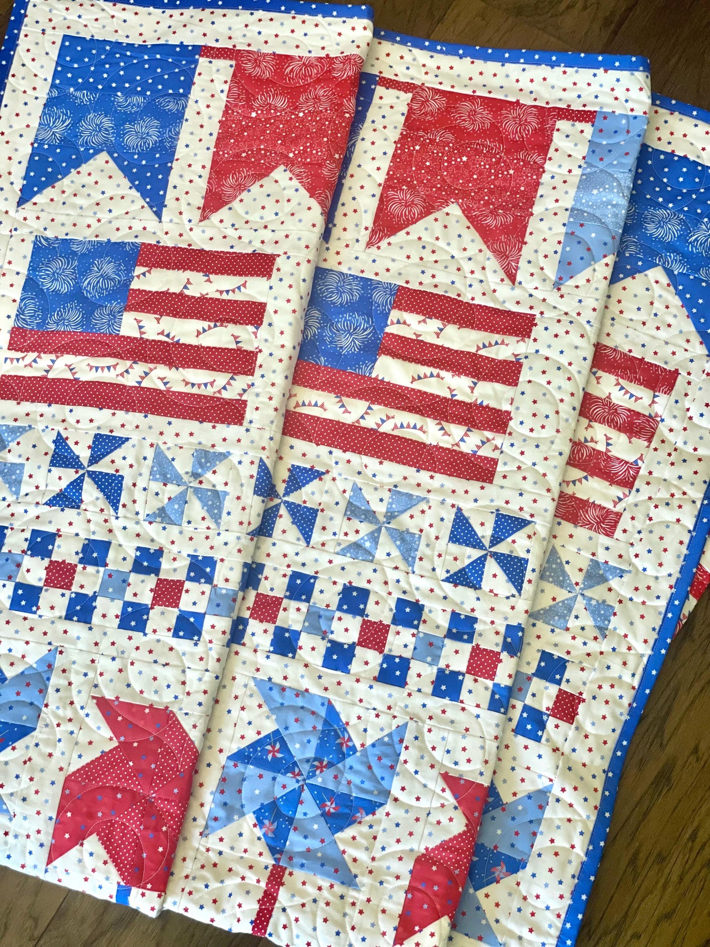 Handmade Patriotic Throw Quilt 55” x 65”– Stars & Stripes MODA Americana Fabric