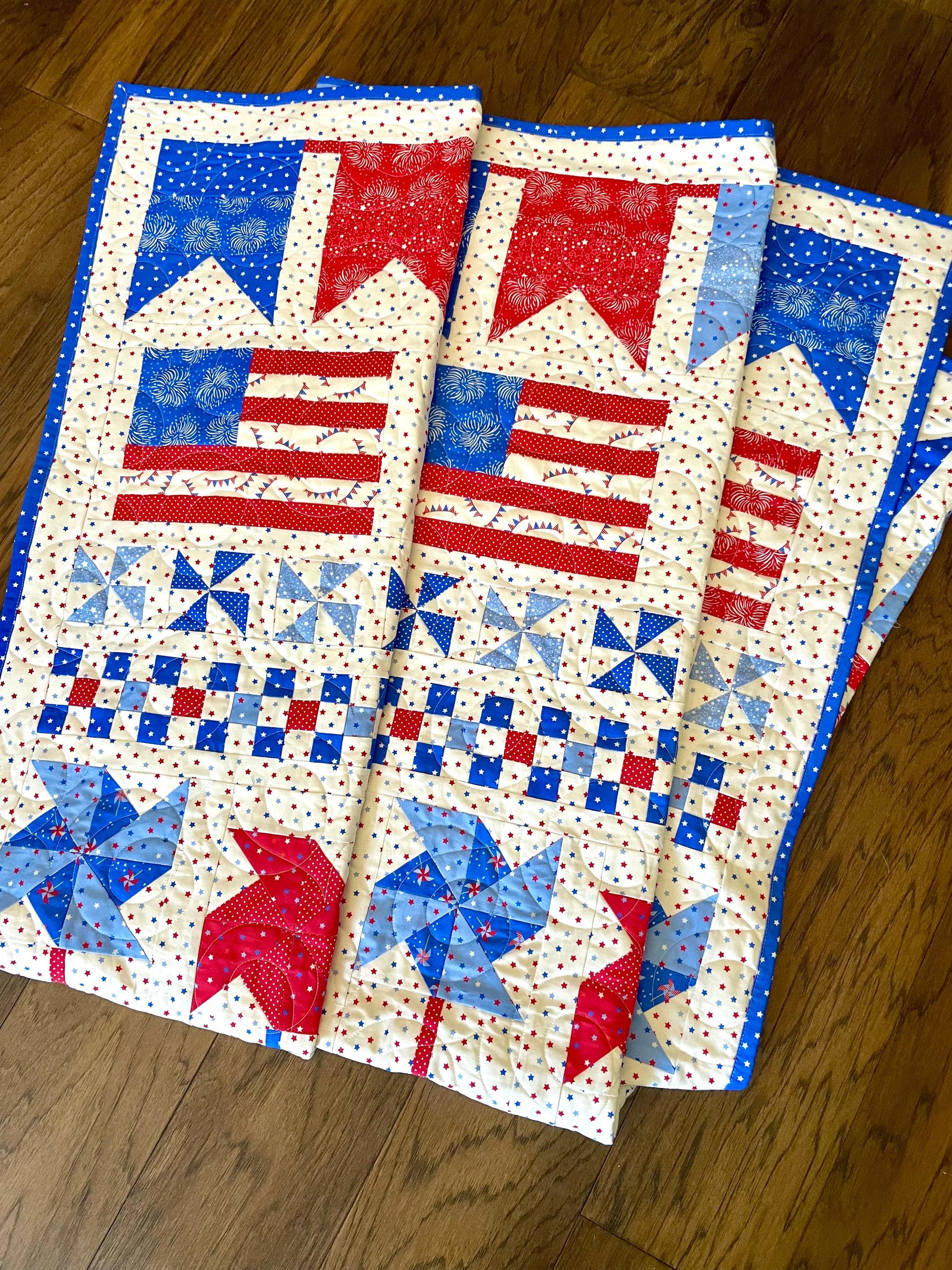 Handmade Patriotic Throw Quilt 55” x 65”– Stars & Stripes MODA Americana Fabric