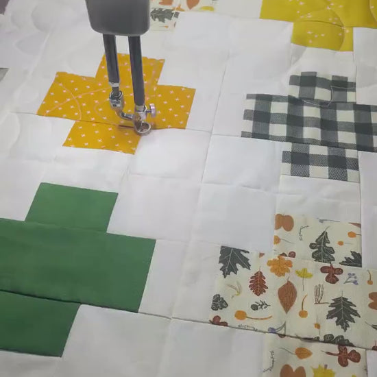 Handmade Autumn Patchwork Throw Quilt: Riley Blake Fabric with Fall Leaves Design