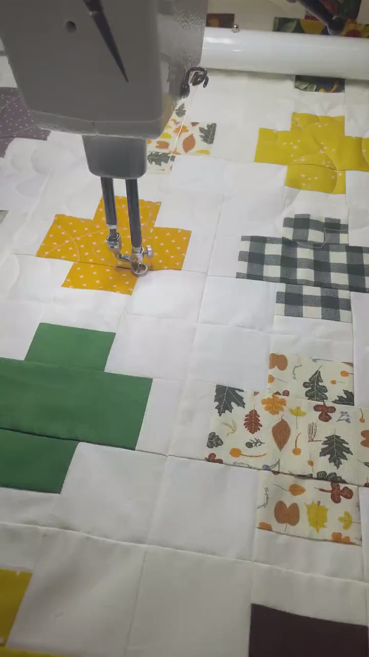 Handmade Autumn Patchwork Throw Quilt: Riley Blake Fabric with Fall Leaves Design