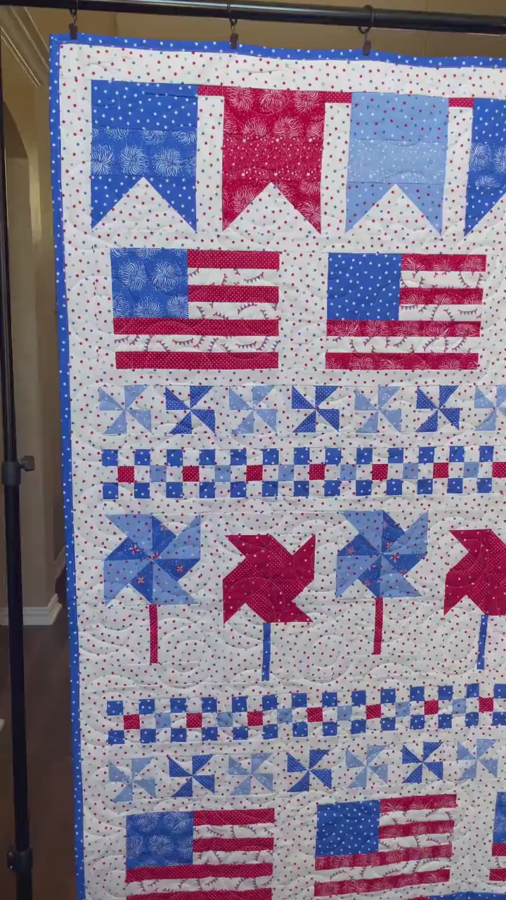 Handmade Patriotic Throw Quilt  55” x 65”– Stars & Stripes MODA Americana Fabric